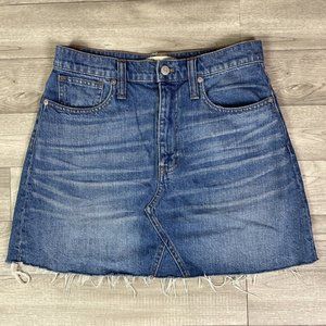 Madewell Frayed Hem A-Line Denim Jean Skirt Medium Wash sz 27